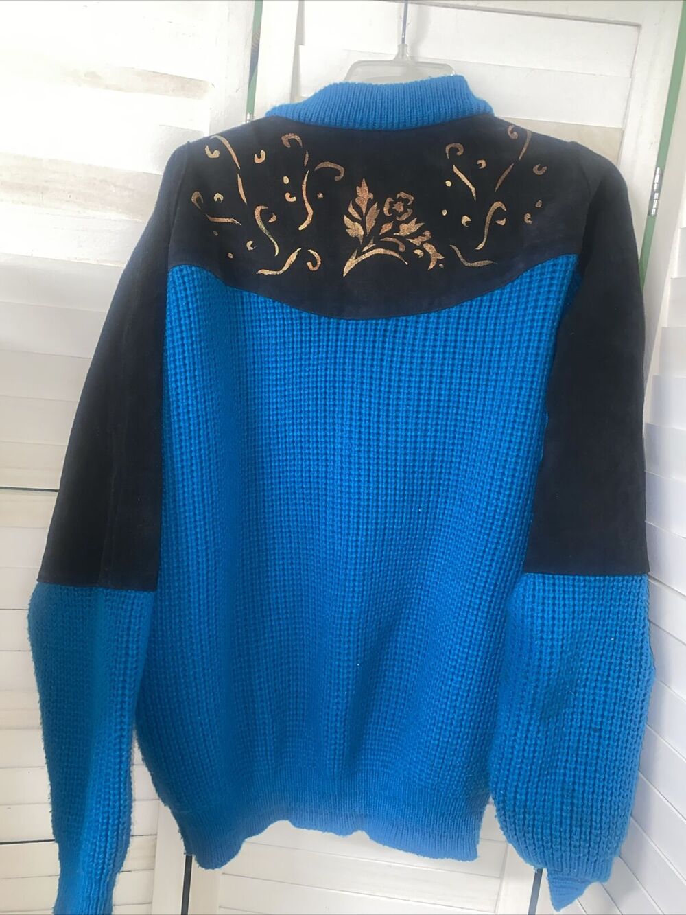 VTG 70s PIONEER WEAR Men’s Western, Aztec Sweater Turquoise Leather Large